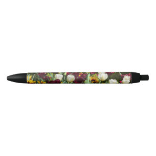 Caneta Preta Tulipas Amarelas e Maroon