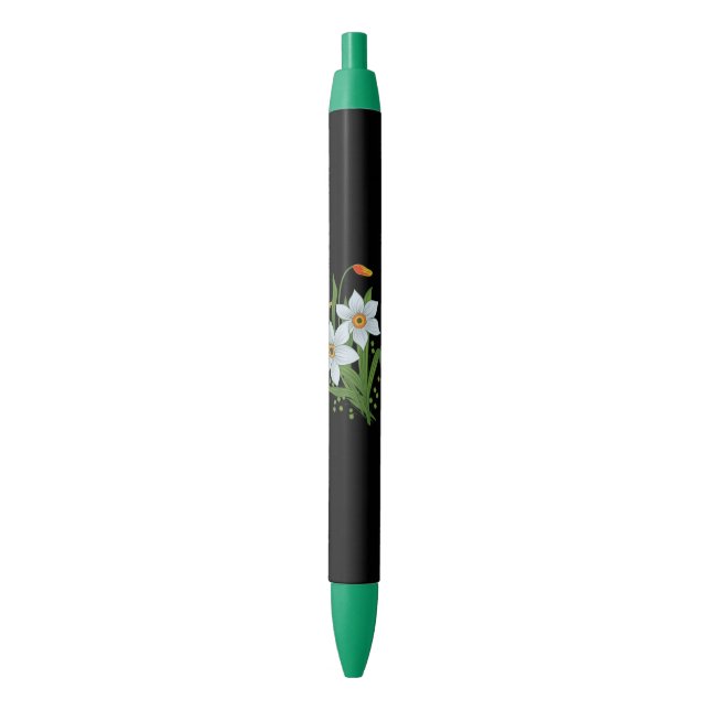 Caneta Preta Tulipas e Narcisos Flores Fundo Preto (Frente Vertical)