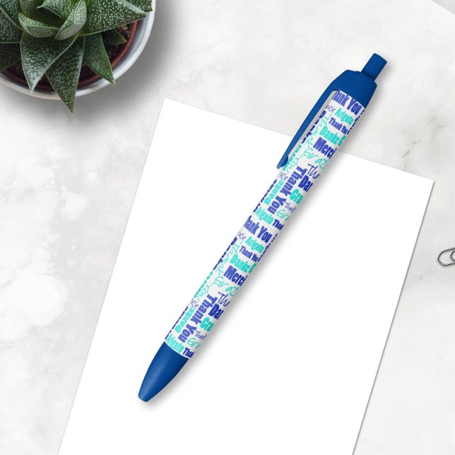 Caneta Preta Turquesa Azul Multilíngue Obrigado Tipografia (The word cloud pen is a nice gift idea for volunteers, teacher or other people you want to thank. )