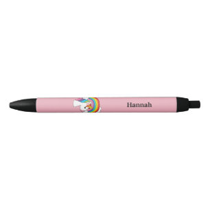 Caneta Preta Unicórnio e Arco-íris com Nuvens Kawaii Personal