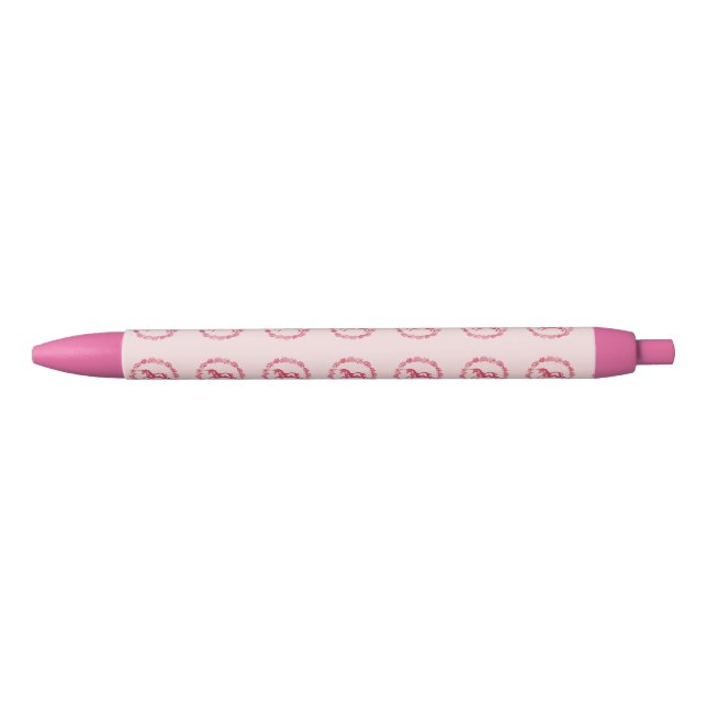 Caneta Preta Unicórnio rosa e flores (Frente)