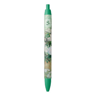 Caneta Preta Vaso de Van Gogh com monograma cor-de-rosa da arte
