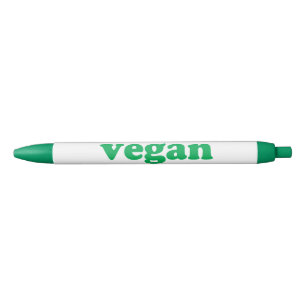 Caneta Preta "Vegan", letras verdes, fundo branco
