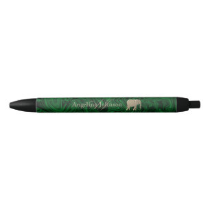 Caneta Preta Verde Esmeralda e Elefante Monogramado a Dourado