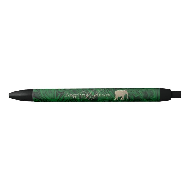 Caneta Preta Verde Esmeralda e Elefante Monogramado a Dourado (Frente)