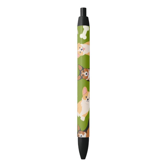 Caneta Preta Verde-Padrão de Corgi Cute (Frente Vertical)