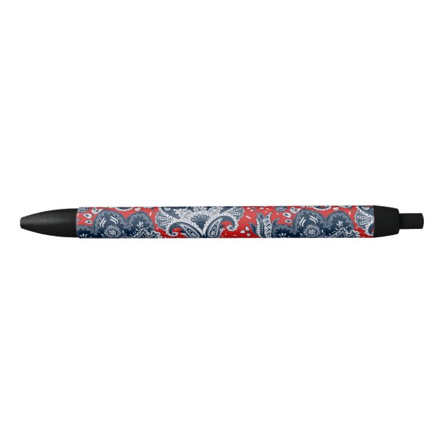 Caneta Preta Vermelho Branco e Azul Floral Paisley Bohemian Boh (Frente)