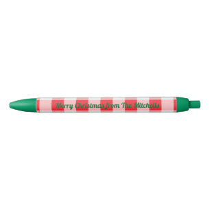 Caneta Preta Vermelho Branco Xadrez Natal NOME
