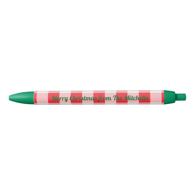 Caneta Preta Vermelho Branco Xadrez Natal NOME (Frente)
