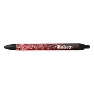 Caneta Preta Vermelho Escuro brilho Glitter Glamour Personalize