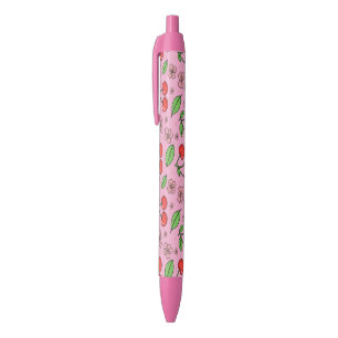 Caneta Preta Vibrações Vermelhas Kawaii de Cereja Estética Fofa