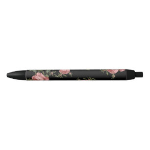 Caneta Preta Vintage floral no preto
