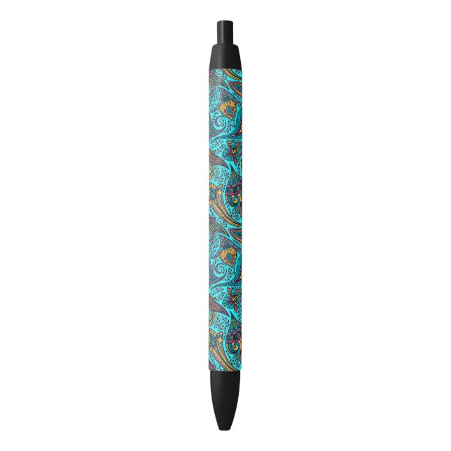 Caneta Preta Vintage floral paisley turquoise (Frente Vertical)