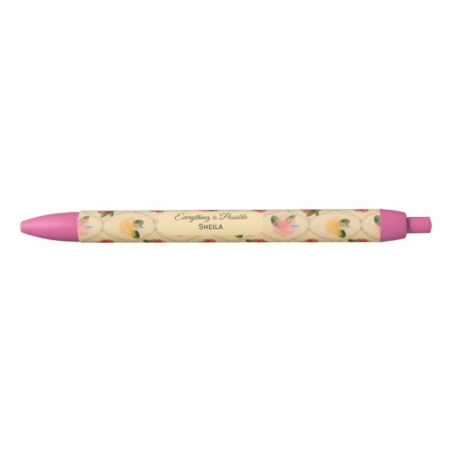 Caneta Preta Vintage floral watercolour diamond pen (Frente)