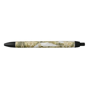 Caneta Preta Vintage padrão floral Dove & Lily em verde sálvia