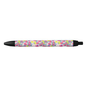 Caneta Preta Vintage Tulipas Rosa-Primavera Flores Flor