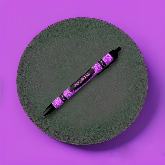 Caneta Preta Violet Purple Glitter Crayon Personalizar Nome Can (Criador carregado)