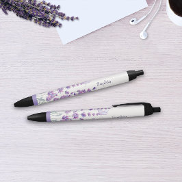 Caneta Preta Watercolor Lavender Floral Monogram Name Pen