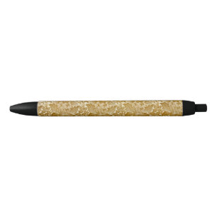 Caneta Preta William Morris Rosa e Cardo Floral Dourado
