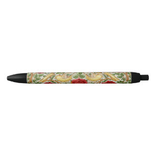 Caneta Preta William Morris Rosa & Pássaros Chintz Vermelho