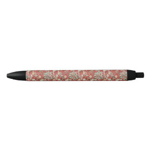 Caneta Preta William Morris Seaweed Vermelhos Antigos Flores