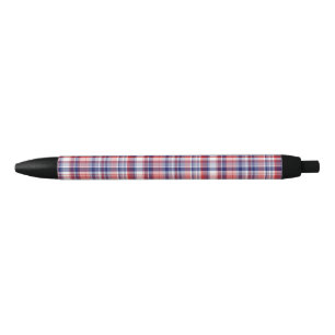Caneta Preta Xadrez formal vermelha, branca, azul de Madras