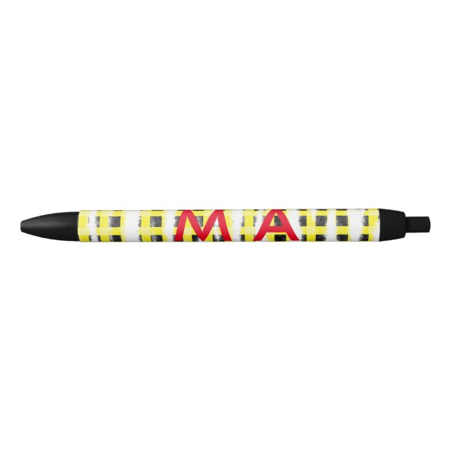 Caneta Preta Yellow Black checkboard add name monograma name le (Frente)