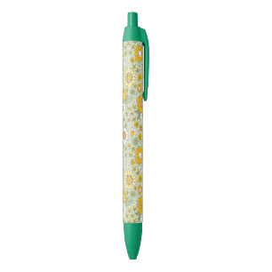 Caneta Preta Yellow Floral Garden Pattern