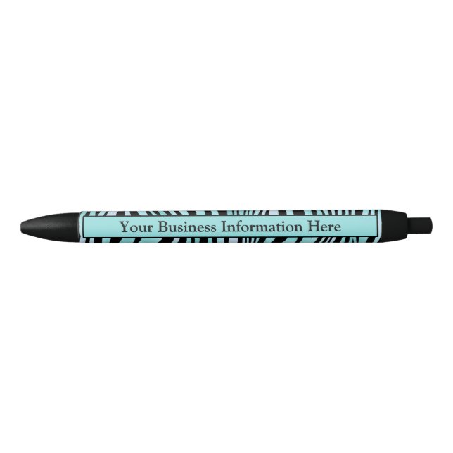 Caneta Preta Zebra Personalizada Imprime Turquesa Negra e Teal (Frente)