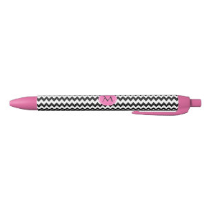 Caneta Preta Zigzag preto e branco monograma