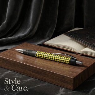 Caneta Preto e Amarelo Brilhante Padrão Chevron Clássico