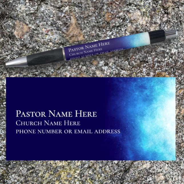 Caneta Promocional de Presente da Igreja Cristã de Texto  (Custom text pen with cool modern blue nebula style.  Add name address great church promotional gift
)