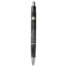 Caneta Promocional Floral Negro Flor Dourado Yoga