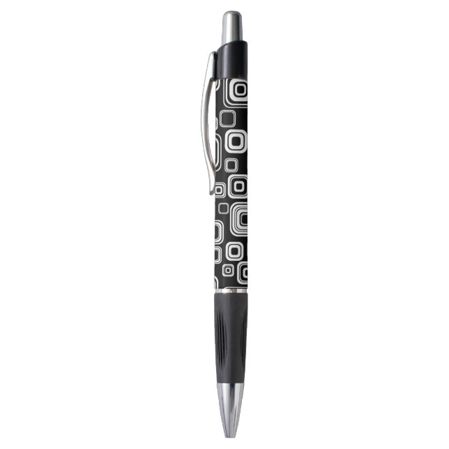 Caneta Quadrados preto e branco retros (Topo (Vertical))