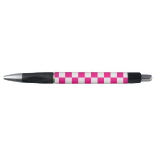 Caneta Quadrados xadrez rosa quente branco geométrico ret