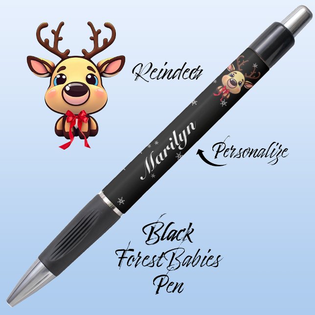 Caneta Rebelde Engraçado Engraçado Xmas Deer com Anéis 🦌 (Cute Whimsical Reindeer  Deer Antler Animal Cartoon Graphic, Black Customizable ForestBabies Pen 🦌)