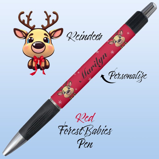 Caneta Reindeer Cute Engraçado Xmas Deer c/ Antlers Red � (Cute Whimsical Reindeer  Deer Antler Animal Cartoon Graphic, Red Customizable ForestBabies Pen 🦌)