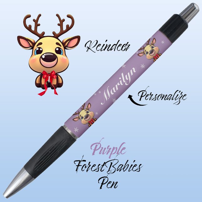 Caneta Reindeer Cute Engraçado Xmas Deer c/ Antlers 🦌 Ro (Cute Whimsical Reindeer  Deer Antler Animal Cartoon Graphic, Purple Customizable ForestBabies Pen 🦌)