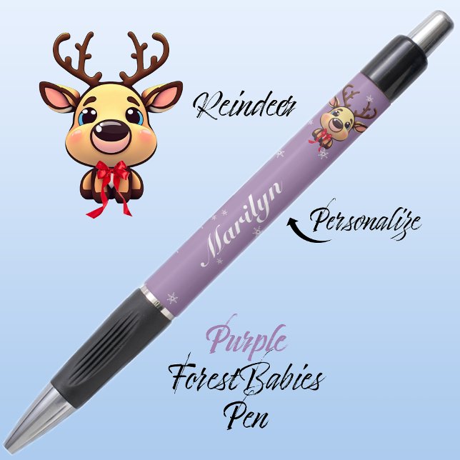 Caneta Reindeer Cute Engraçado Xmas Deer c/ Antlers 🦌 Ro (Cute Whimsical Reindeer  Deer Antler Animal Cartoon Graphic, Purple Customizable ForestBabies Pen 🦌)