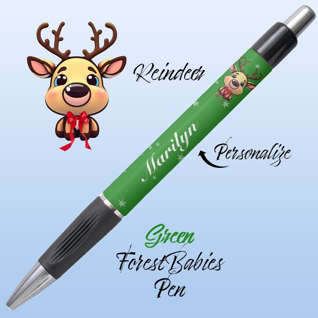 Caneta Reindeer Cute Engraçado Xmas Deer c/ Antlers 🦌 Ve (Cute Whimsical Reindeer  Deer Antler Animal Cartoon Graphic, Green Customizable ForestBabies Pen 🦌)