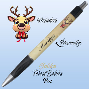 Caneta Reindeer Cute Engraçado, Xmas Deer com Anéis Doura