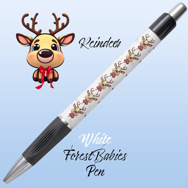 Caneta Reindeer Cute Engraçado, Xmas Deer, com 🦌 Brancos (Cute Whimsical Reindeer  Xmas Deer Doe Fawn Antler Animal Cartoon Graphic White ForestBabies Pen 🦌)