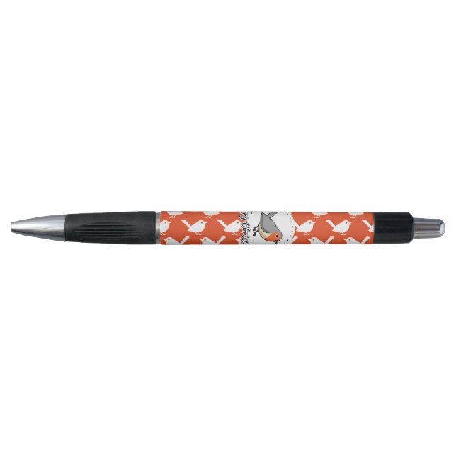 Caneta Robin on Orange White Bird Pattern - Merry Xmas (Frente)