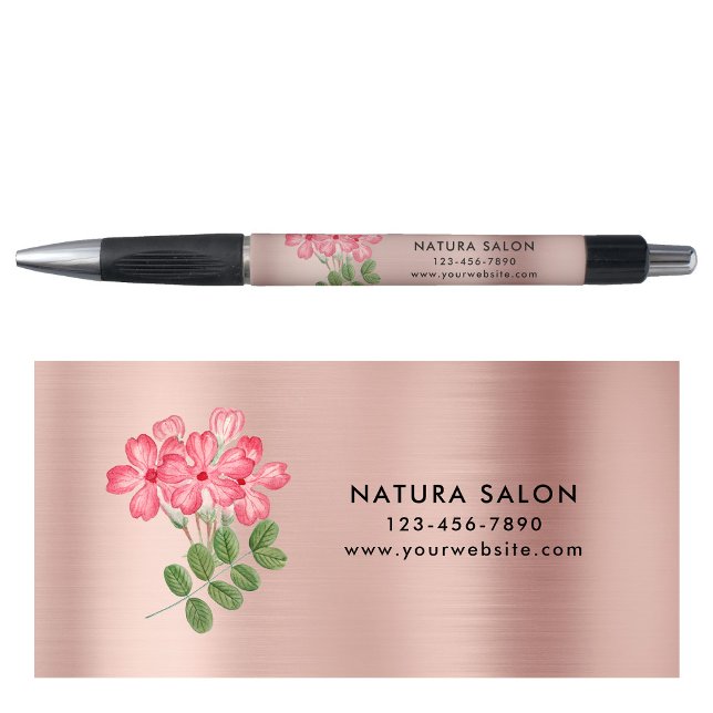 Caneta Rosa de Promocional de Negócios de Salão Floral Ro (Pink Floral Salon Business Promotional Rose Gold Pen)