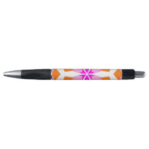 Caneta Rosa Roxo e Floral Geométrico Laranja