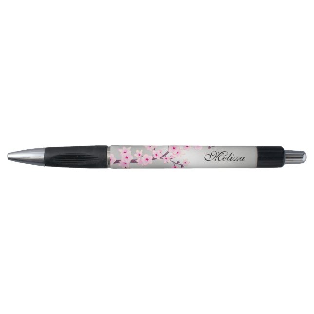 Caneta Sakura Monograma Rosa Prata (Frente)