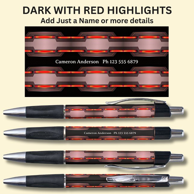 Caneta Seu Nome & Detalhes Opcionais em Preto & Vermelho (Criador carregado)