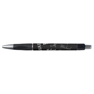 Caneta Seu nome e monograma padrão personalizado preto