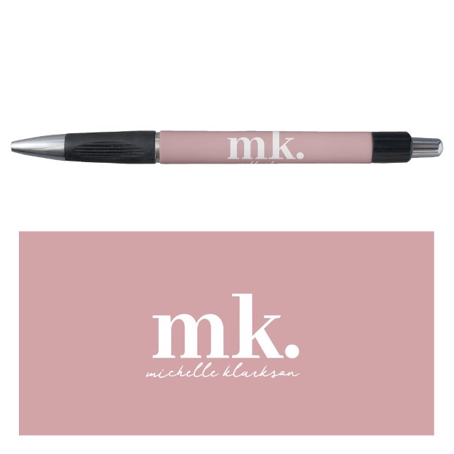 Caneta Simples Monograma Moderno Minimalista em Rosa Scri (Simple Modern Minimalist Pink Script Monogram Pen)