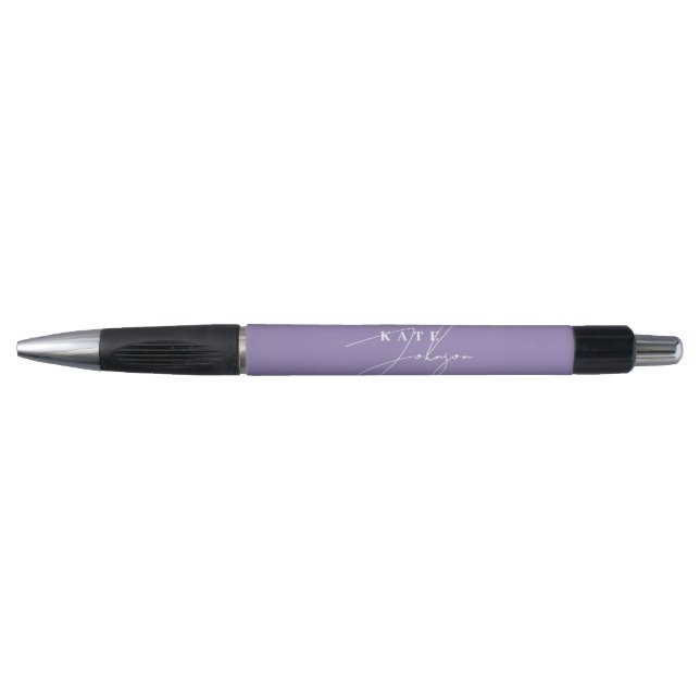 Caneta Sofisticado Monograma de Letra Cursiva Roxo Lilás (Frente)